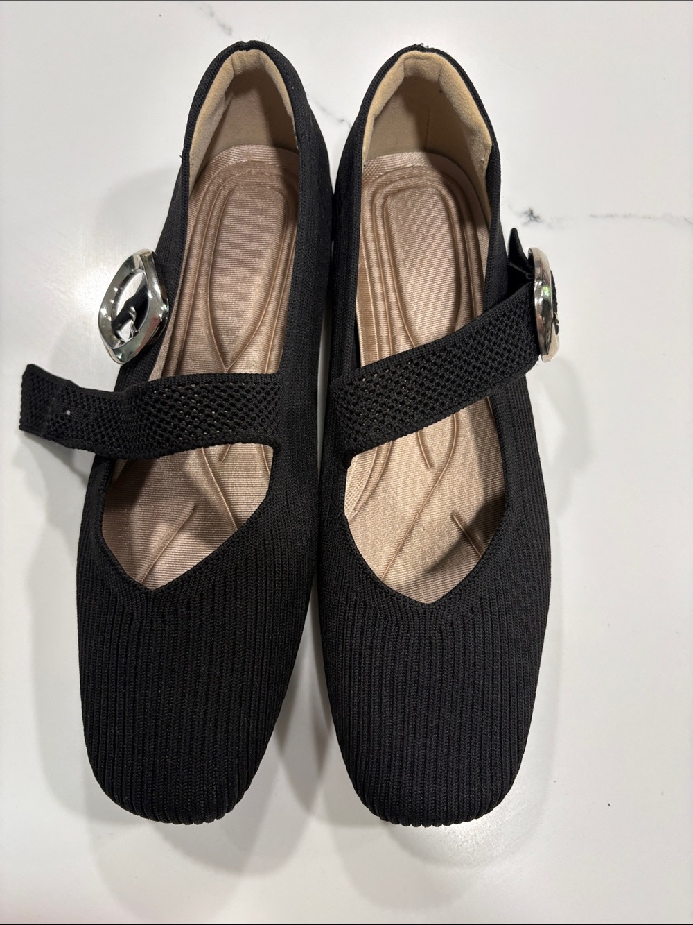 Lilivie Comfort Knit Mary Jane Flats - Black